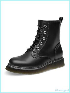 Women's Lace-Up Platform Combat Ankle Boots Faux Leather Zip